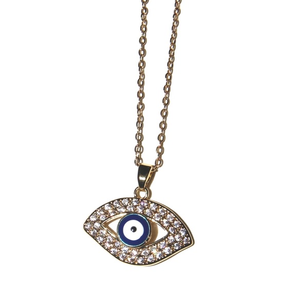 *NEW* 18K Gold Plated Cubic Zirconia Evil Eyes Pendant Necklace 🧿🪬 - Picture 1 of 15